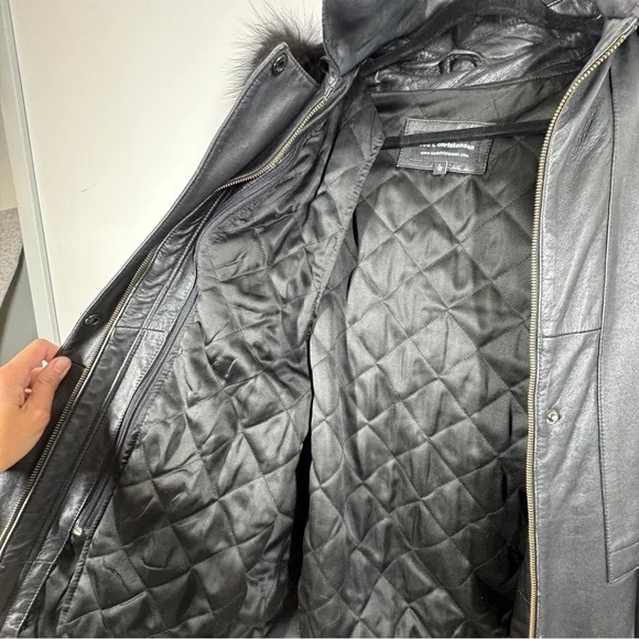 Bod & Christensen Black Leather Coat Size L Quilted Lined Hooded Jacket - Picture 14 of 16